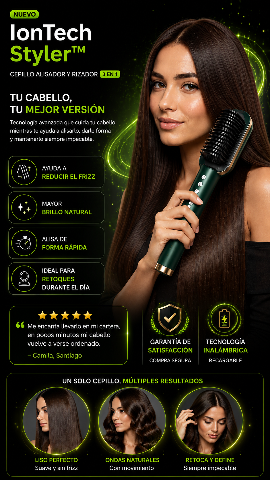 IonTech Styler™ — Cepillo Alisador y Rizador Multifuncional 3 en 1